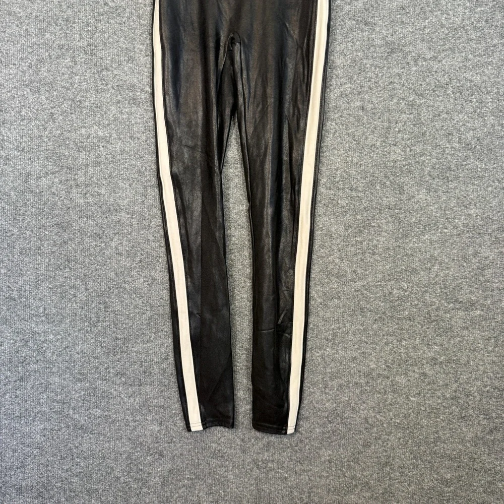 Spanx Leggings Womens Small Black Shiny Side Stripe Shapewear‎ Mid Rise